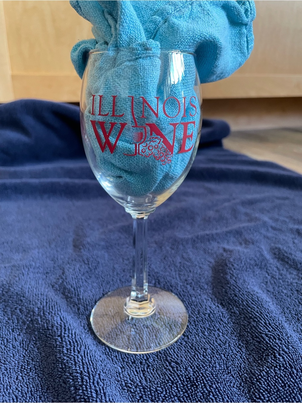 Illinois Wine 7” Glass With Red Lettering & Grapes Souvenir